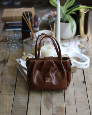 Taba büzgü doku çift kulplu el omuz çantası