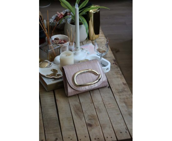 rose gold çizgi doku tutma aksesuarlı abiye el çantası 