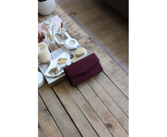 süet bordo mini kutu omuz çantası