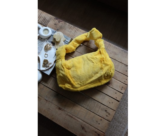 sarı tek kulplu peluş omuz çantası