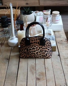 leopar çift kulplu el & omuz çantası