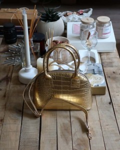 Gold Krokodil Desenli Omuz ve El Çantası