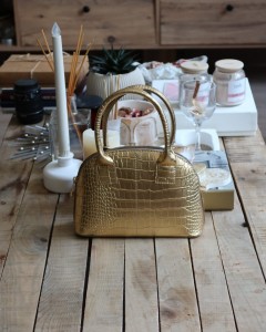 Gold Krokodil Desenli Omuz ve El Çantası