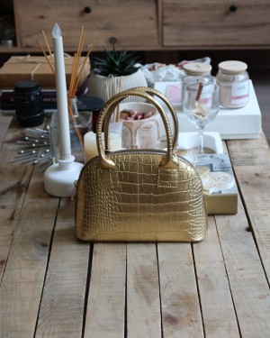 Gold Krokodil Desenli Omuz ve El Çantası