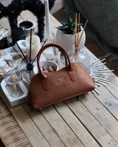 taba süet çift fermuar detaylı el omuz çantası