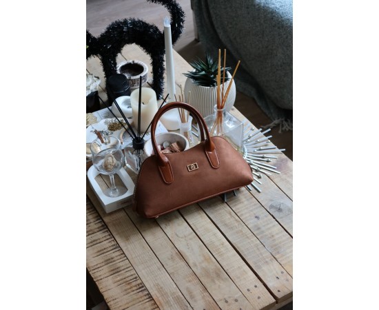 taba süet çift fermuar detaylı el omuz çantası