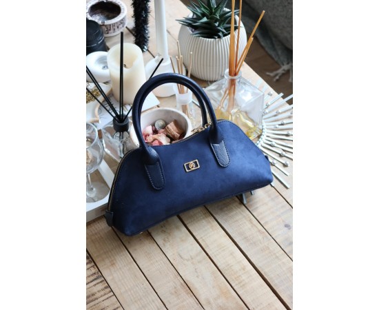 lacivert süet çift fermuar detaylı el omuz çantası lacivert süet çift fermuar detaylı el omuz çantası