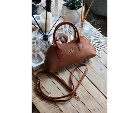 taba süet çift fermuar detaylı el omuz çantası taba süet çift fermuar detaylı el omuz çantası