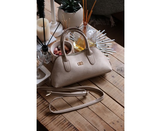 vizon süet çift fermuar detaylı el omuz çantası vizon süet çift fermuar detaylı el omuz çantası