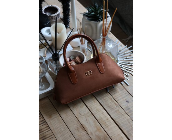 taba süet çift fermuar detaylı el omuz çantası