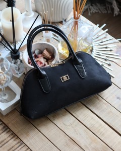 siyah süet çift fermuar detaylı el omuz çantası