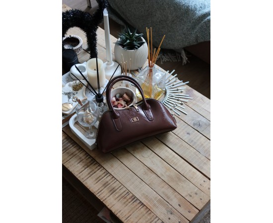 acı kahverengi parlak çift fermuar detaylı el omuz çantası acı kahverengi parlak çift fermuar detaylı el omuz çantası