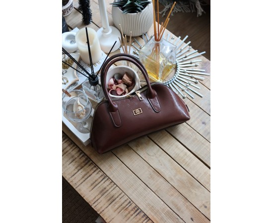 acı kahverengi parlak çift fermuar detaylı el omuz çantası acı kahverengi parlak çift fermuar detaylı el omuz çantası