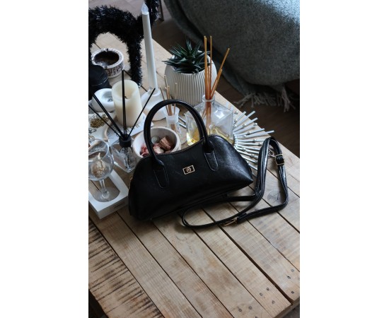 siyah parlak çift fermuar detaylı el omuz çantası