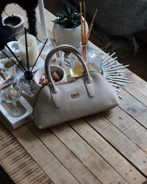 vizon parlak çift fermuar detaylı el omuz çantası