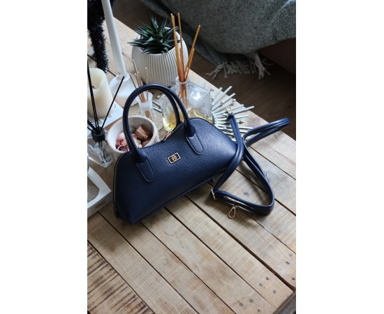 lacivert parlak çift fermuar detaylı el omuz çantası