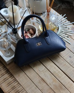 lacivert parlak çift fermuar detaylı el omuz çantası