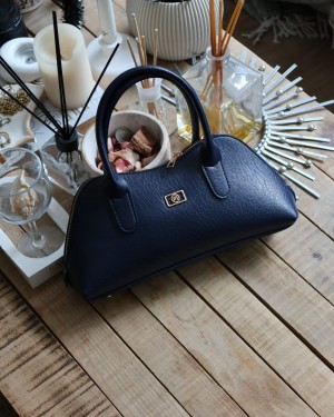 lacivert parlak çift fermuar detaylı el omuz çantası