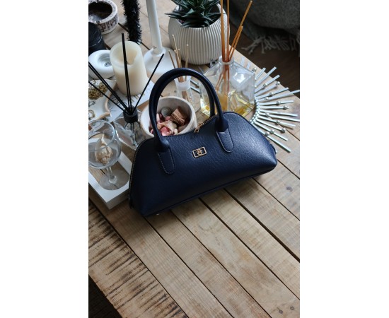 lacivert parlak çift fermuar detaylı el omuz çantası