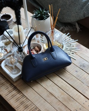 lacivert parlak çift fermuar detaylı el omuz çantası