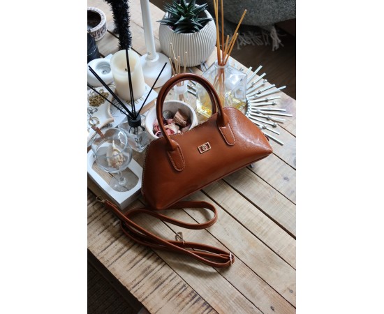 taba parlak çift fermuar detaylı el omuz çantası taba parlak çift fermuar detaylı el omuz çantası