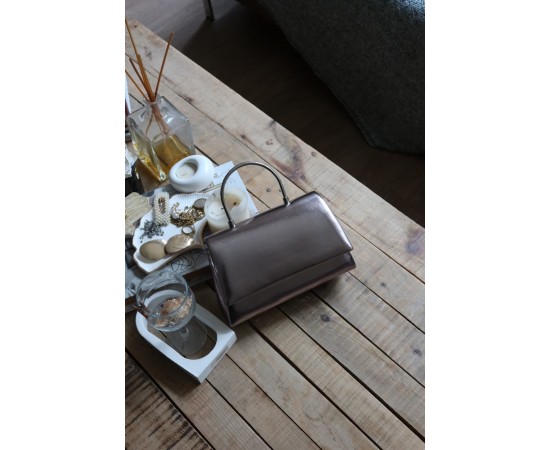 Bronz Deri Metal Sap Detaylı El & Omuz Çantası