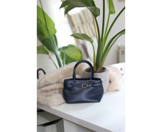 Lacivert mini boy gold toka detaylı el omuz çantası 