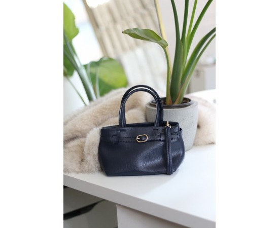 Lacivert mini boy gold toka detaylı el omuz çantası 