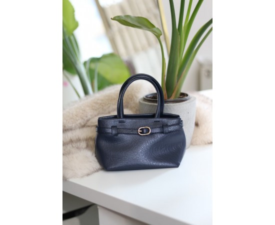 Lacivert mini boy gold toka detaylı el omuz çantası 