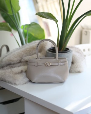 Krem mini boy gold toka detaylı el omuz çantası 