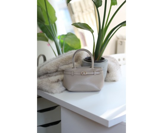 Krem mini boy gold toka detaylı el omuz çantası 