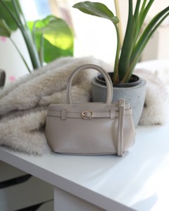 Krem mini boy gold toka detaylı el omuz çantası 