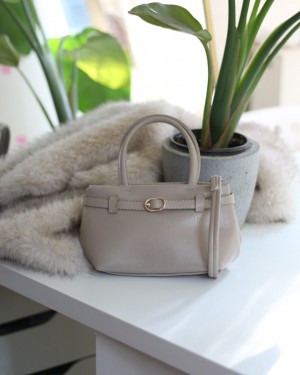 Krem mini boy gold toka detaylı el omuz çantası 