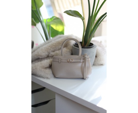 Krem mini boy gold toka detaylı el omuz çantası 