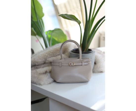 Krem mini boy gold toka detaylı el omuz çantası 