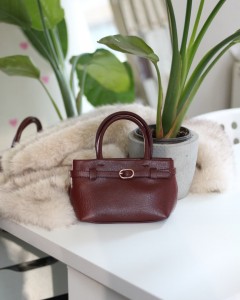 Bordo mini boy gold toka detaylı el omuz çantası 