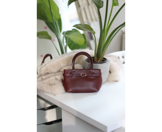Bordo mini boy gold toka detaylı el omuz çantası 