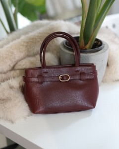 Bordo mini boy gold toka detaylı el omuz çantası 