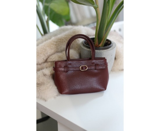 Bordo mini boy gold toka detaylı el omuz çantası 