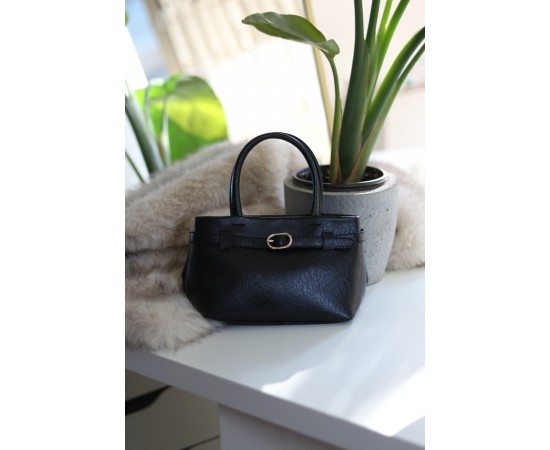 Siyah mini boy gold toka detaylı el omuz çantası 