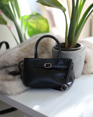 Siyah mini boy gold toka detaylı el omuz çantası 