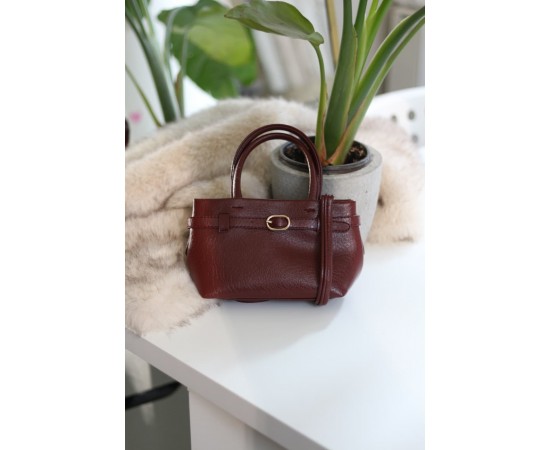 Bordo mini boy gold toka detaylı el omuz çantası 