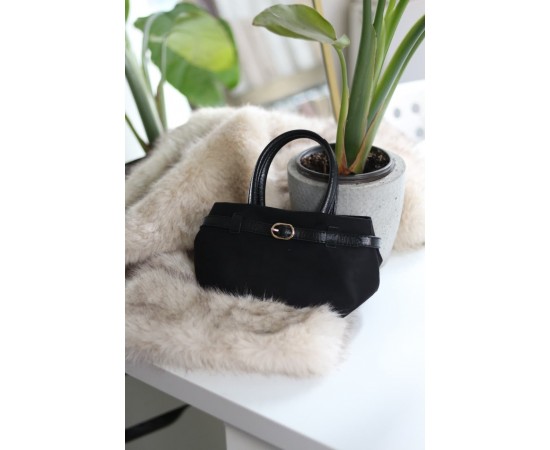 Siyah süet mini boy gold toka detaylı el omuz çantası 