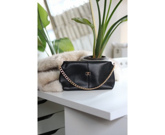 Siyah zincir aksesuar detaylı el & omuz çantası