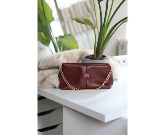 Bordo zincir aksesuar detaylı el & omuz çantası 