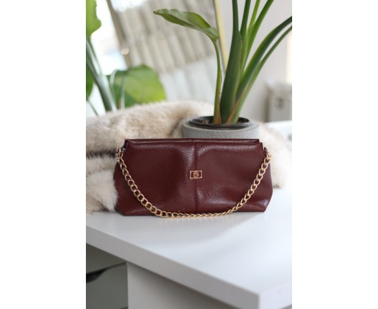 Bordo zincir aksesuar detaylı el & omuz çantası 