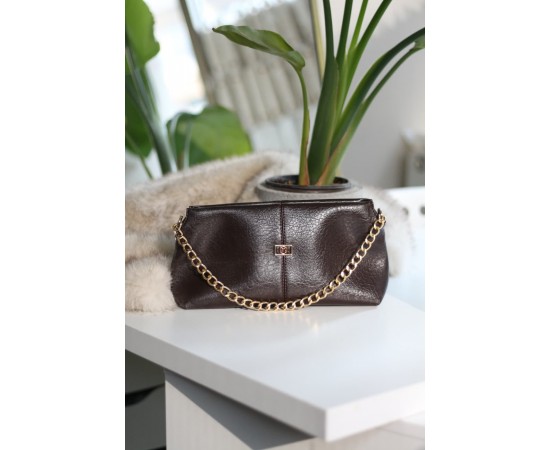 Acı kahve zincir aksesuar detaylı el & omuz çantası 
