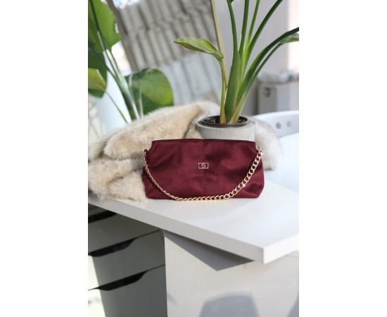 bordo süet zincir aksesuar detaylı el & omuz çantası 