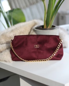 bordo süet zincir aksesuar detaylı el & omuz çantası 