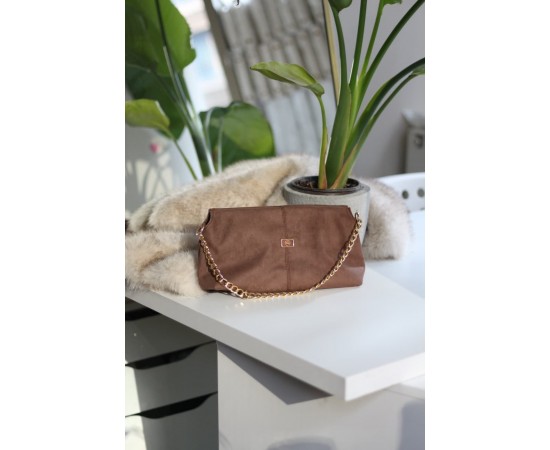 Vizon süet zincir aksesuar detaylı el & omuz çantası 